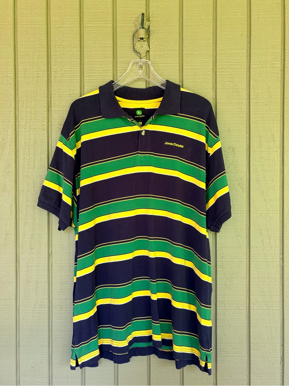 John Deere Striped Polo Shirt Men's Size XL